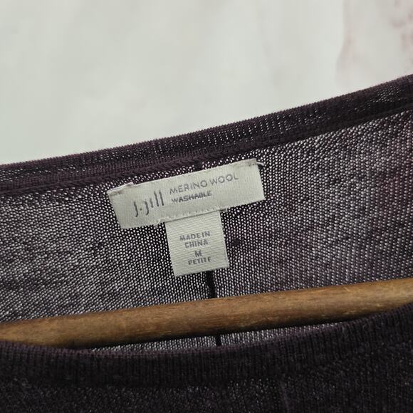 J Jill Sweater Womens Medium P Purple Eggplant Merino Wool Seam Lightweight - Picture 3 of 11
